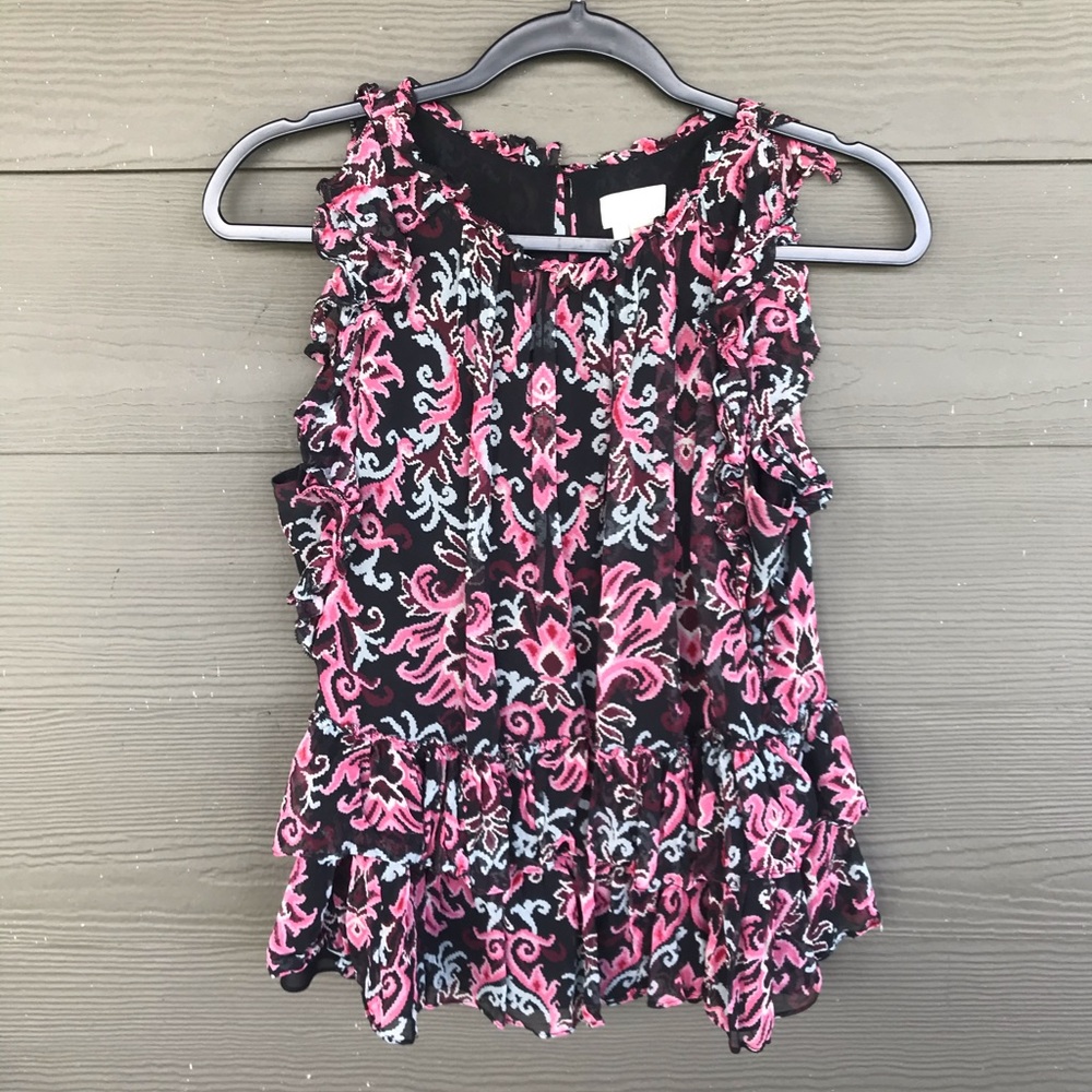 Kate Spade Tapestry Silk Ruffled Top.